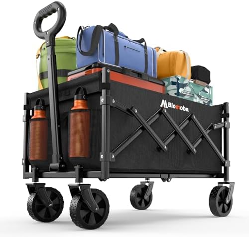 Folding Wagon Cart with Wheels, 220lbs Utility Wagon Cart, Black in Black