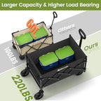 Folding Wagon Cart with Wheels, 220lbs Utility Wagon Cart, Black in Black, alternate view 2