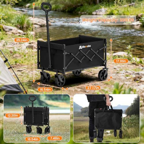 Folding Wagon Cart with Wheels, 220lbs Utility Wagon Cart, Black in Black, alternate view 3