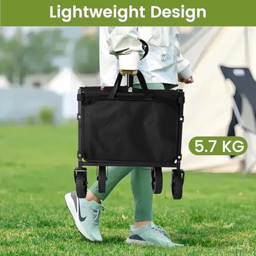 Folding Wagon Cart with Wheels, 220lbs Utility Wagon Cart, Black in Black, alternate view 4