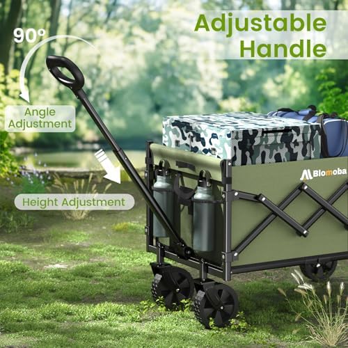 Folding Wagon Cart with Wheels, 220lbs Utility Wagon Cart, Green in Green, alternate view 5