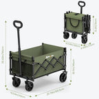 Folding Wagon Cart with Wheels, 220lbs Utility Wagon Cart, Green in Green, alternate view 7
