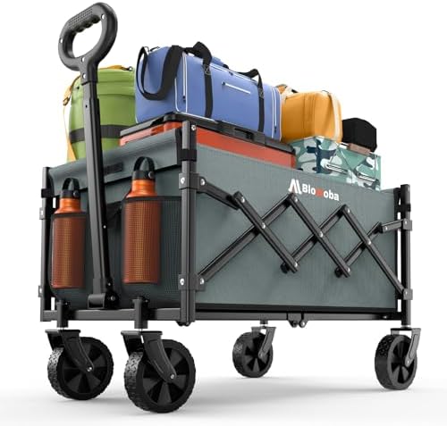 Folding Wagon Cart with Wheels, 220lbs Utility Wagon Cart, Grey in Grey