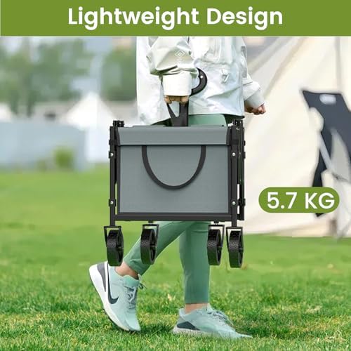 Folding Wagon Cart with Wheels, 220lbs Utility Wagon Cart, Grey in Grey, alternate view 3