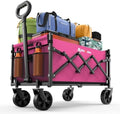 Folding Wagon Cart with Wheels, 220lbs Utility Wagon Cart, Pink in Pink