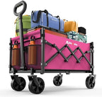 Folding Wagon Cart with Wheels, 220lbs Utility Wagon Cart, Pink in Pink