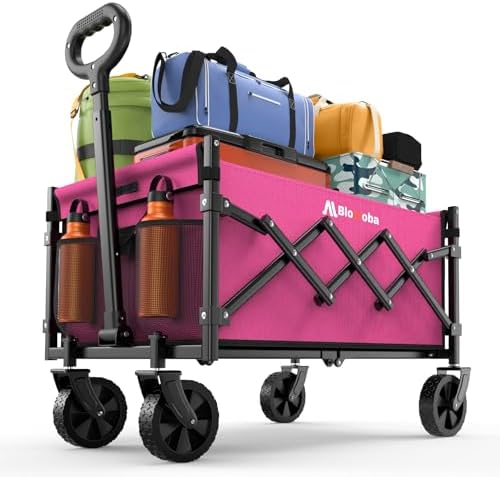 Folding Wagon Cart with Wheels, 220lbs Utility Wagon Cart, Pink in Pink