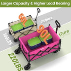 Folding Wagon Cart with Wheels, 220lbs Utility Wagon Cart, Pink in Pink, alternate view 2