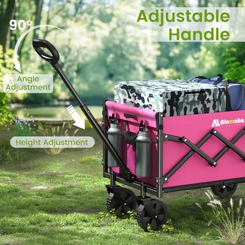 Folding Wagon Cart with Wheels, 220lbs Utility Wagon Cart, Pink in Pink, alternate view 5
