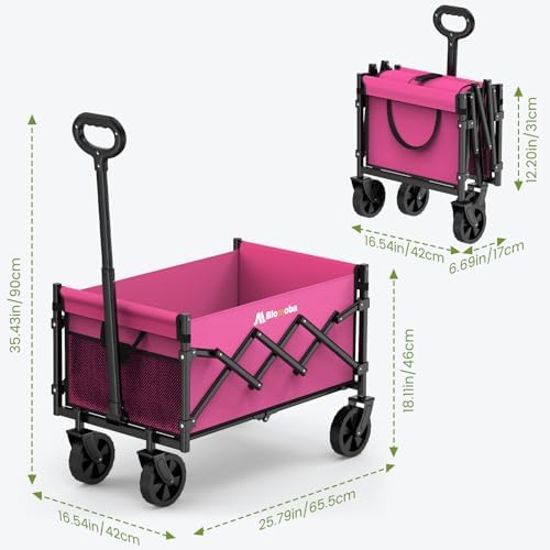 Folding Wagon Cart with Wheels, 220lbs Utility Wagon Cart, Pink in Pink, alternate view 7