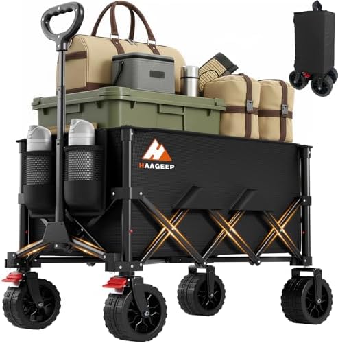 Folding Wagon Cart with Wheels Foldable - Collapsible Wagons Carts Heavy Duty, Fold Up Portable Utility Wagon
