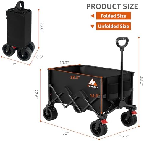 Folding Wagon Cart with Wheels Foldable - Collapsible Wagons Carts Heavy Duty, Fold Up Portable Utility Wagon, alternate view