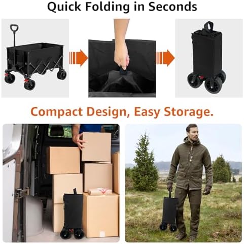 Folding Wagon Cart with Wheels Foldable - Collapsible Wagons Carts Heavy Duty, Fold Up Portable Utility Wagon, alternate view
