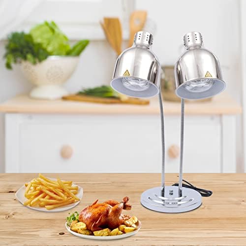 Food Heat Lamp Warmer Silver, 500W Double Bulbs Buffet Display Heating Preservation Light, Electric Portable, alternate view