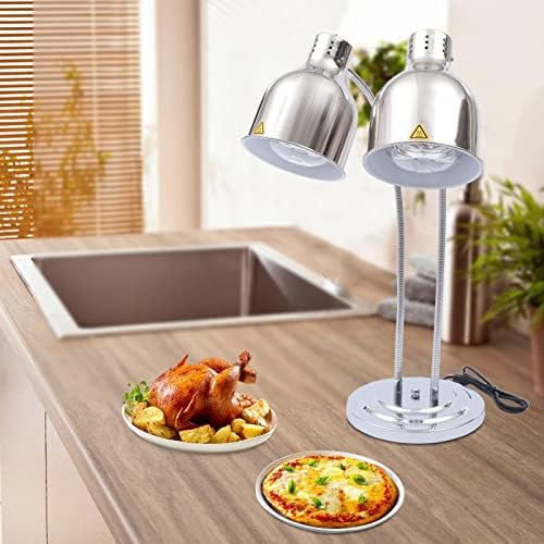 Food Heat Lamp Warmer Silver, 500W Double Bulbs Buffet Display Heating Preservation Light, Electric Portable, alternate view