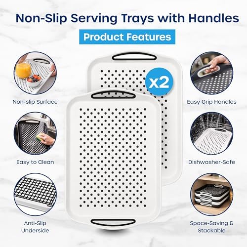Food Trays for Eating on Couch - 2 Pack - Non Slip Dinner Trays for Eating Set of 2 Non Slip Serving Tray and, alternate view