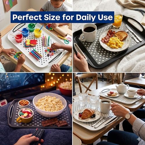 Food Trays for Eating on Couch - 2 Pack - Non Slip Dinner Trays for Eating Set of 2 Non Slip Serving Tray and, alternate view