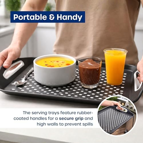 Food Trays for Eating on Couch - 2 Pack - Non Slip Dinner Trays for Eating Set of 2 Non Slip Serving Tray and, alternate view
