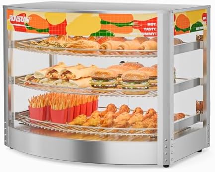 Food Warmer Pizza Warmer Countertop, 3-Tier Commerical Food Warmer Display with LED Lighting Removable Shelves