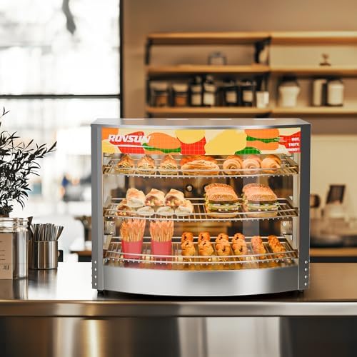 Food Warmer Pizza Warmer Countertop, 3-Tier Commerical Food Warmer Display with LED Lighting Removable Shelves, alternate