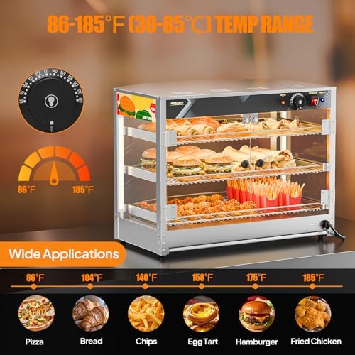 Food Warmer Pizza Warmer Countertop, 3-Tier Commerical Food Warmer Display with LED Lighting Removable Shelves, alternate