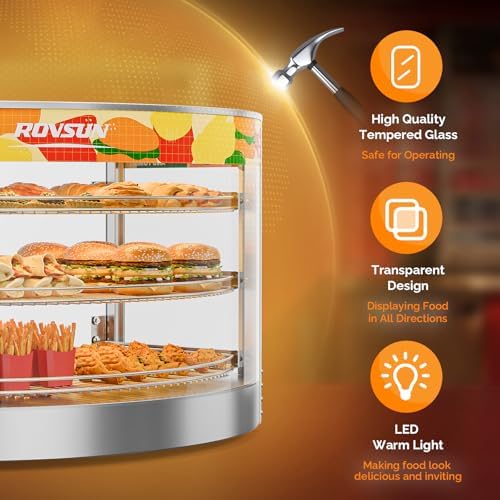 Food Warmer Pizza Warmer Countertop, 3-Tier Commerical Food Warmer Display with LED Lighting Removable Shelves, alternate