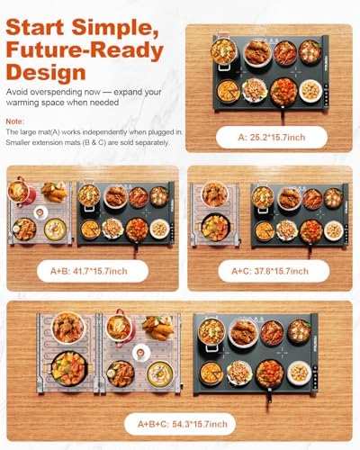 Food Warming Mat 25.2x16 - Extendable Roll-Up Electric Warming Tray with 7 Temp Settings, 99H Timer, alternate view 4
