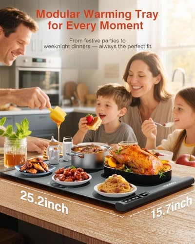Food Warming Mat 25.2x16 - Extendable Roll-Up Electric Warming Tray with 7 Temp Settings, 99H Timer, alternate view 6