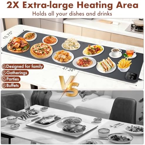 Food Warming Mat - 47.24''x15.75'' Food Warmer, 7-Temp Adjustable Fast Heating, Heat Meals/Keep Food Warm, alternate view 3