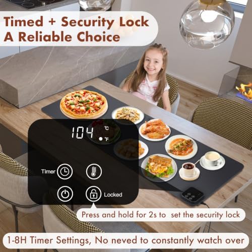 Food Warming Mat - 47.24''x15.75'' Food Warmer, 7-Temp Adjustable Fast Heating, Heat Meals/Keep Food Warm, alternate view 6