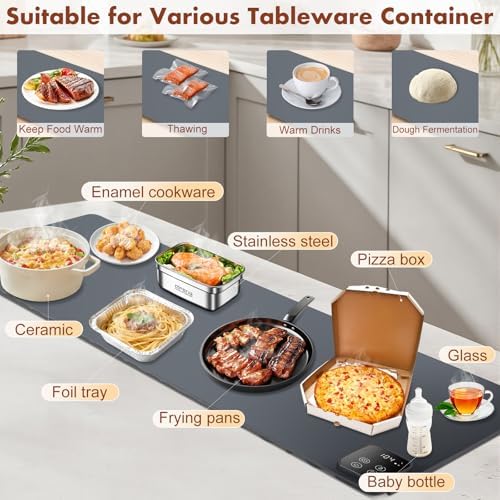 Food Warming Mat - 47.24''x15.75'' Food Warmer, 7-Temp Adjustable Fast Heating, Heat Meals/Keep Food Warm, alternate view 7