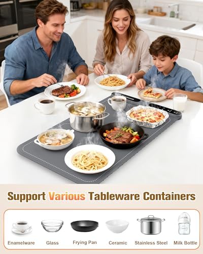 Food Warming Mat, 5s Fast Heating, Electric Warming Tray with 7 Temp 8 Timer Settings, Rollable & Portable Food, alternate