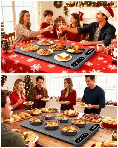 Food Warming Mat, 5s Fast Heating, Electric Warming Tray with 7 Temp 8 Timer Settings, Rollable & Portable Food, alternate