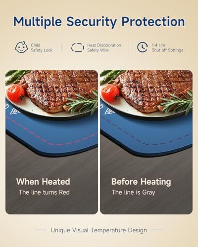 Food Warming Mat,7 Temp,4H Timer, Roll Heat Pad, Thermochromic Line, alternate view 4