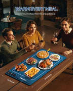 Food Warming Mat,7 Temp,4H Timer, Thermochromic Line, Kids Lock, Blue in Blue, alternate view 2