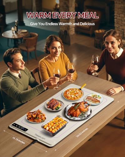 Food Warming Mat,7 Temp,4H Timer, Thermochromic Line, Kids Lock, White in White, alternate view 2