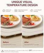 Food Warming Mat,7 Temp,4H Timer, Thermochromic Line, Kids Lock, White in White, alternate view 4