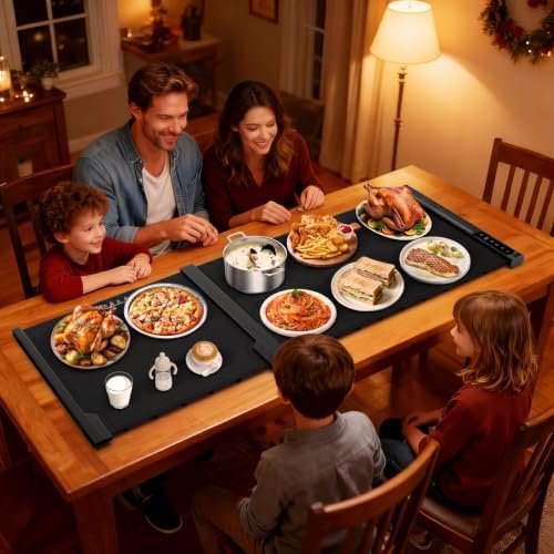 Food Warming Mat, 7 Temp & 6H Timer, Expandable, 2-Piece, 42"x16", Black in Black, alternate view 2
