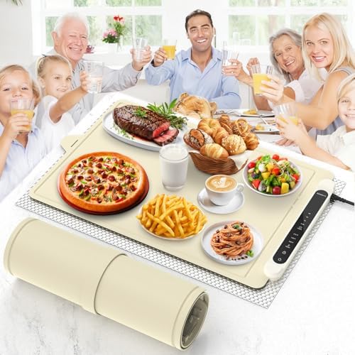 Food Warming Mat Electric Tray: Adjustable Silicone Heating Pad with 3 Temperature Settings 4 Timer Function