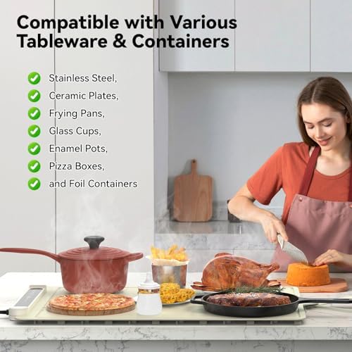 Food Warming Mat Electric Tray: Adjustable Silicone Heating Pad with 3 Temperature Settings 4 Timer Function, alternate view
