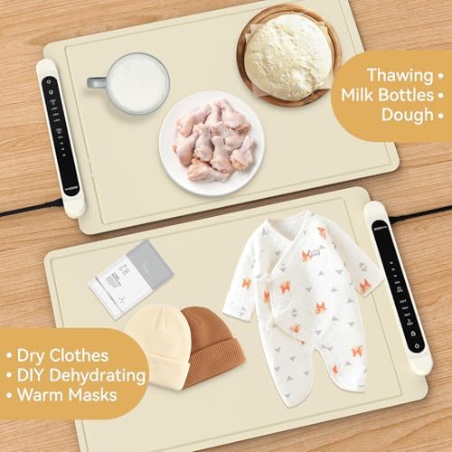 Food Warming Mat Electric Tray: Adjustable Silicone Heating Pad with 3 Temperature Settings 4 Timer Function, alternate view