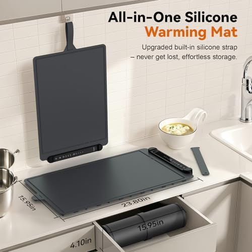 Food Warming Mat Electric Tray: Adjustable Silicone Heating Pad with 3 Temperature Settings 4 Timer Function, alternate view