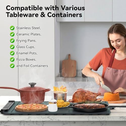 Food Warming Mat Electric Tray: Adjustable Silicone Heating Pad with 3 Temperature Settings 4 Timer Function, alternate view
