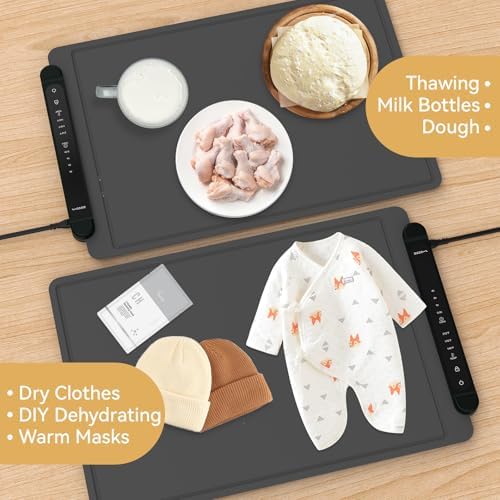 Food Warming Mat Electric Tray: Adjustable Silicone Heating Pad with 3 Temperature Settings 4 Timer Function, alternate view