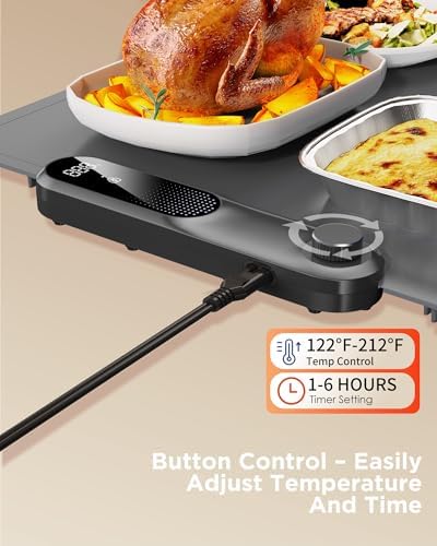 Food Warming Mat, Electric Warming Trays for Buffets Party, Fast Full-Surface Heating Mat for Food with 19 Level, alternate