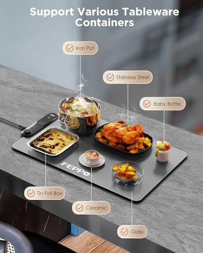 Food Warming Mat, Electric Warming Trays for Buffets Party, Fast Full-Surface Heating Mat for Food with 19 Level, alternate