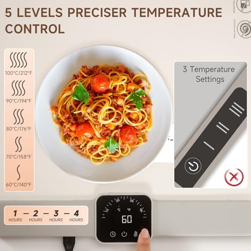 Food Warming Mat for Buffet, Electric Warming Tray, Silicone Heating Mat with 5 Temperature Levels& Auto, alternate view 3
