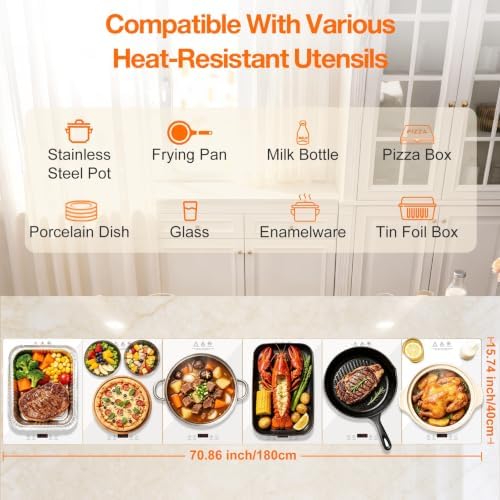 Food Warming Tray for Parties, 70"x15" Lage Electric Warming Trays for Food with 10 Temp & 6 Hours Timer, alternate view 2