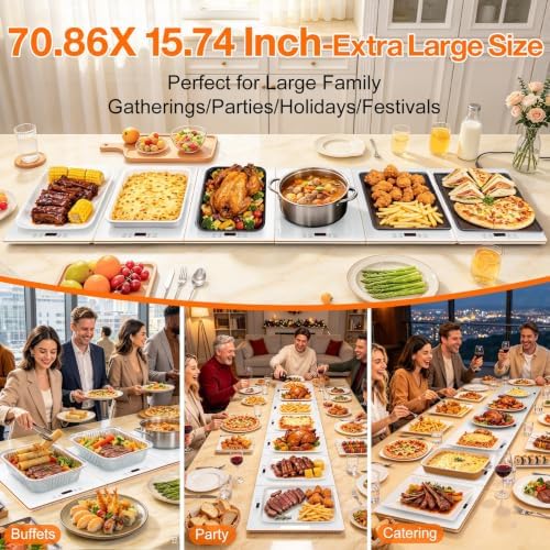 Food Warming Tray for Parties, 70"x15" Lage Electric Warming Trays for Food with 10 Temp & 6 Hours Timer, alternate view 3