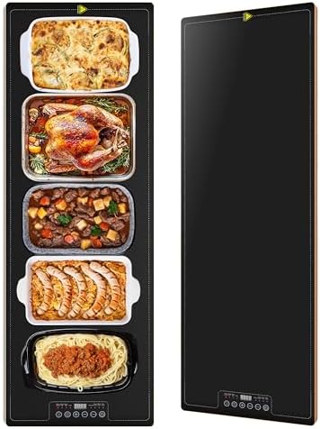 Food Warming Tray for Parties Buffet, 40"x14" Extra Large Long Glass Top Electric Warmer Mat with 9 Temp